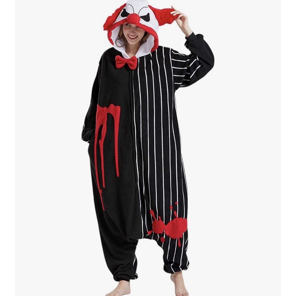 Clown Costume Cosplay Halloween Bodysuit Adult Size Small Black Red White